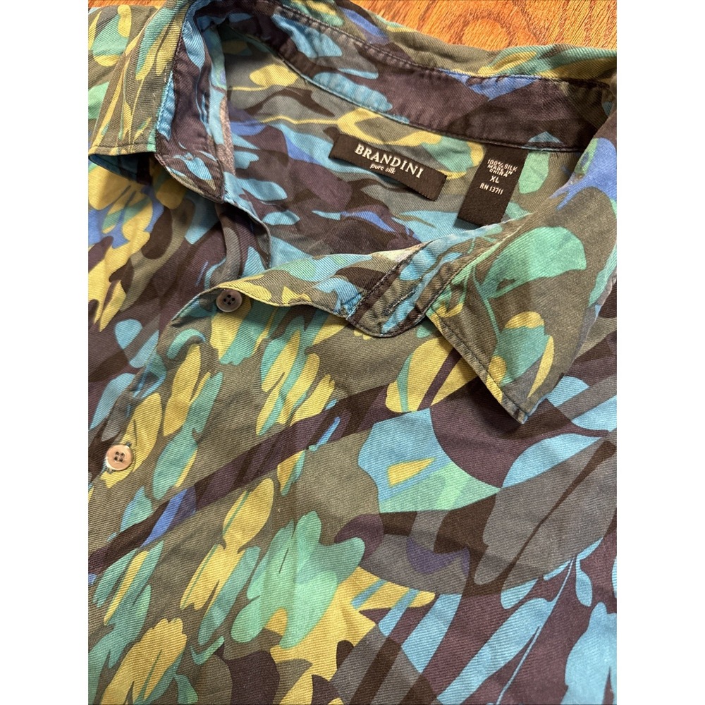 Brandini 100% Pure‎ Silk Hawaiian Shirt Mens XL  Cruise Beach Vacation